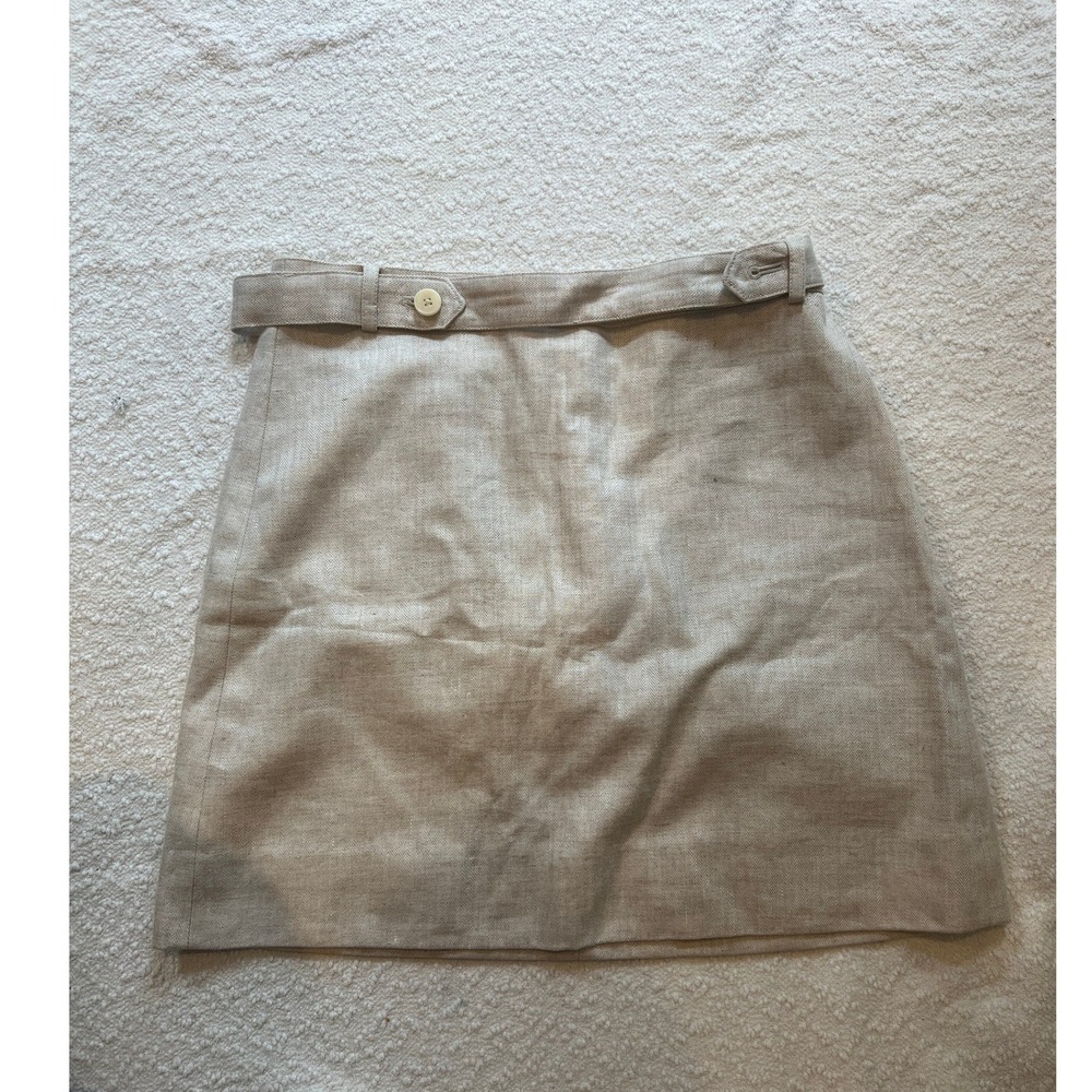 J.Crew Beige Herringbone 100% Linen Mini Skirt with Belt Detail Size 4